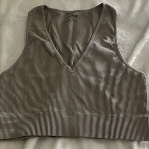 Garage Taupe Ribbed V-Neck Crop Top